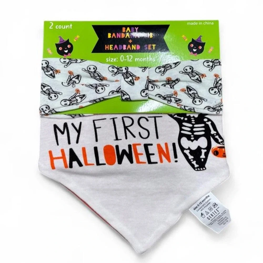 NWT Halloween Bandana Bib + Headband Set Gertex Baby  Bundle 2 Sets size 0-12M